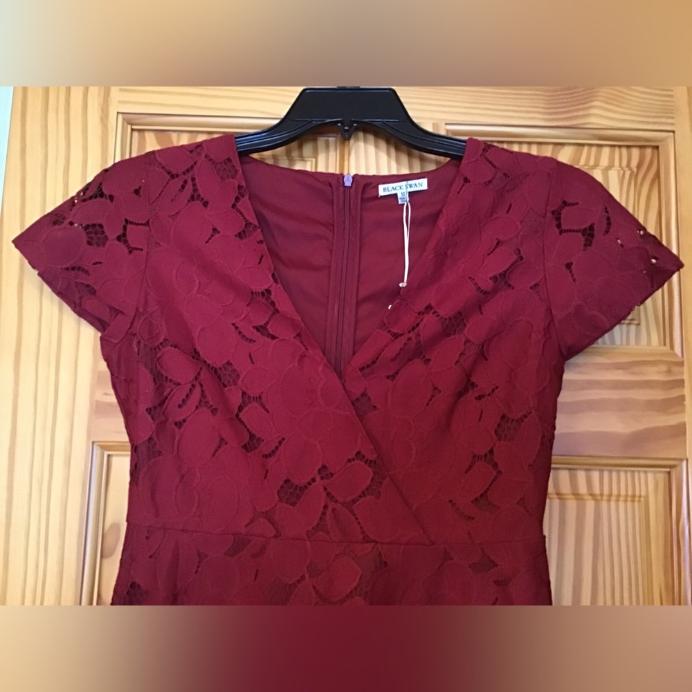 LULU’S BLACK SWAN BURGUNDY FLORAL LACE DRESS NWT TIA SZ M - Picture 3 of 12
